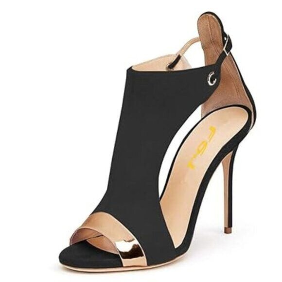 FSJ Women Fashion T-Strap Cut Out High Heeled Sandals Peep Toe Faux Suede Buckle - Picture 1 of 8